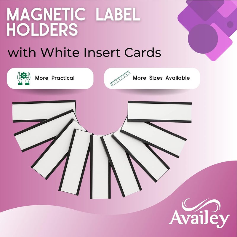 Availey. 60 Pack Magnetic 'C' Channel Label Holders for Metal Racks and Shelves with Protective Films and Replacement Strips 3" x 1" - Image 2